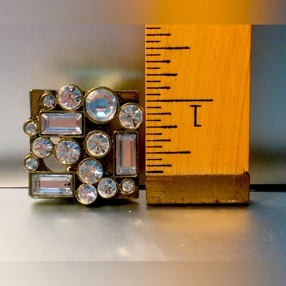 Vintage Metallic Silver Statement Ring Rhinestone… - image 7